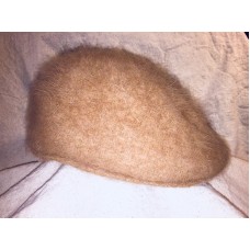 David & Young Angora Beret Hat Cap Rabbit Fur beige Brown Tan EUC  eb-53834976